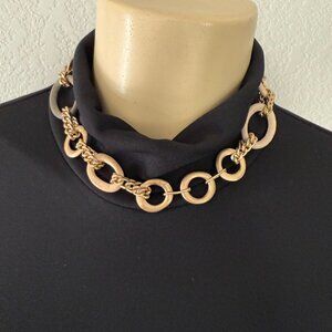 #11 garden party costume jewelry / wood and metal linked w/chain Toggle necklace